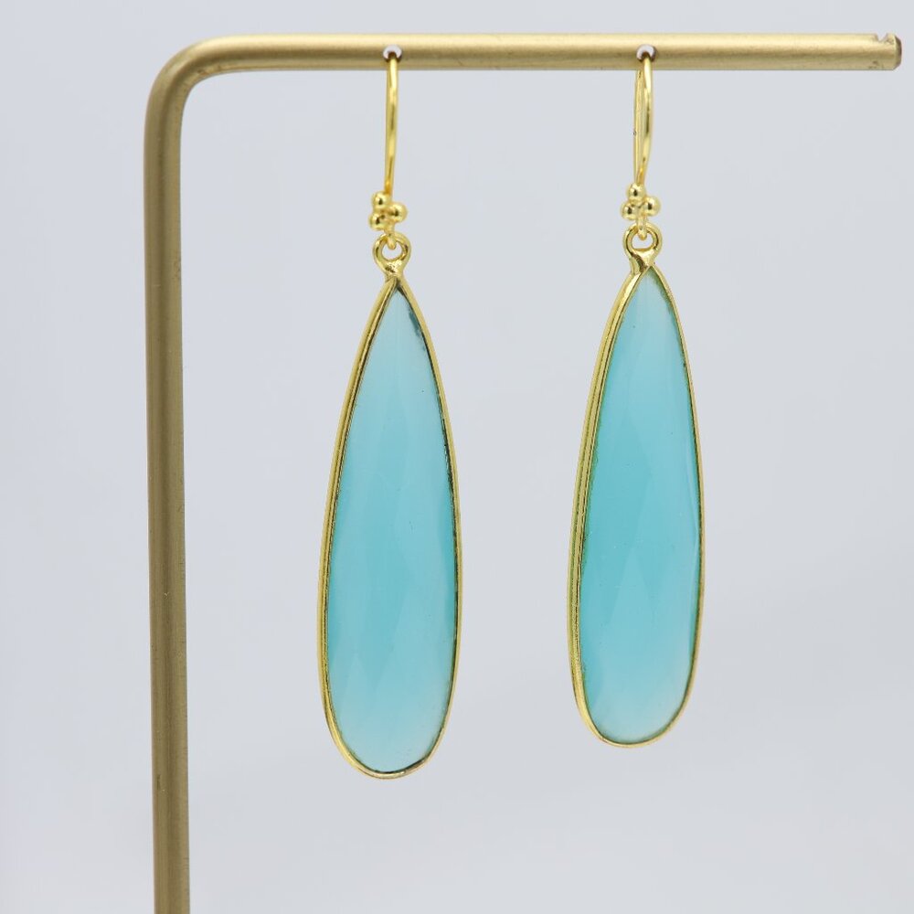 Chalcedony Dangle Earrings Sterling Silver Turquoise color Earring